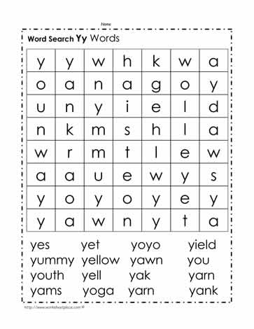 Words Beginning with Y Wordsearch
